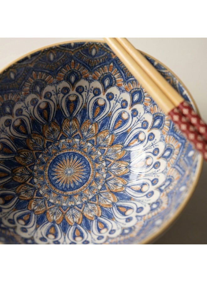 CASA HOME 6-Piece Porcelain Rice & Soup Bowl Set Bohemian Pattern Gold-Rim Accent Egypt - Image 5